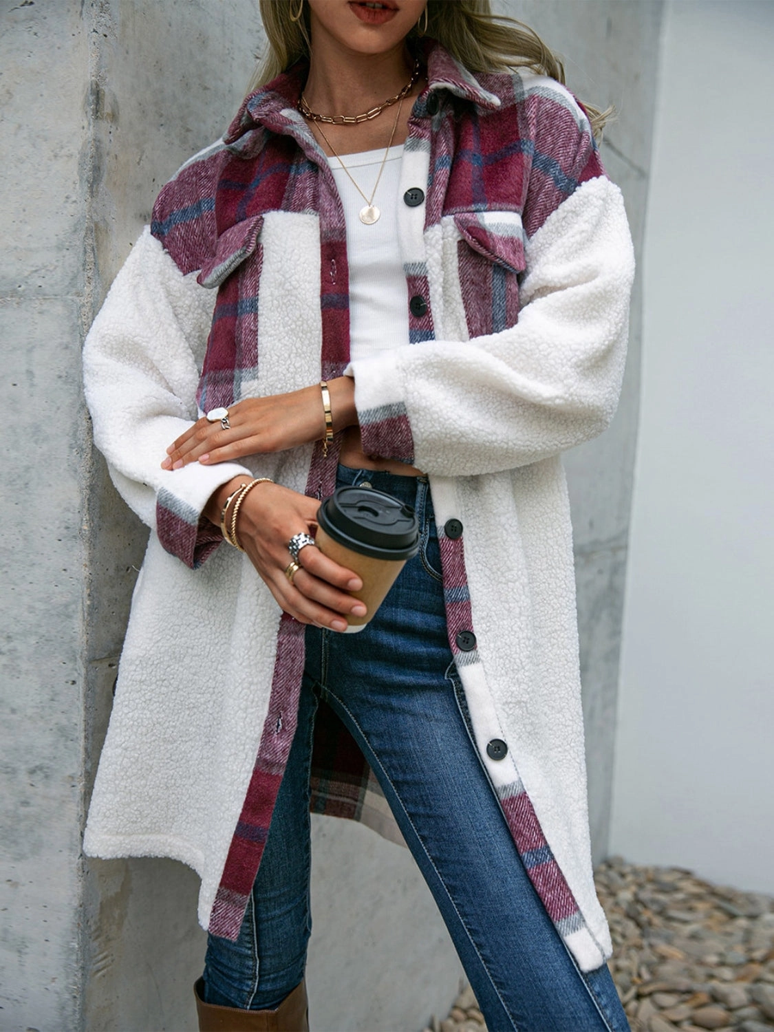 Limited Stock Deals Special Surprise Sale Plaid Dropped Shoulder Longline Coat