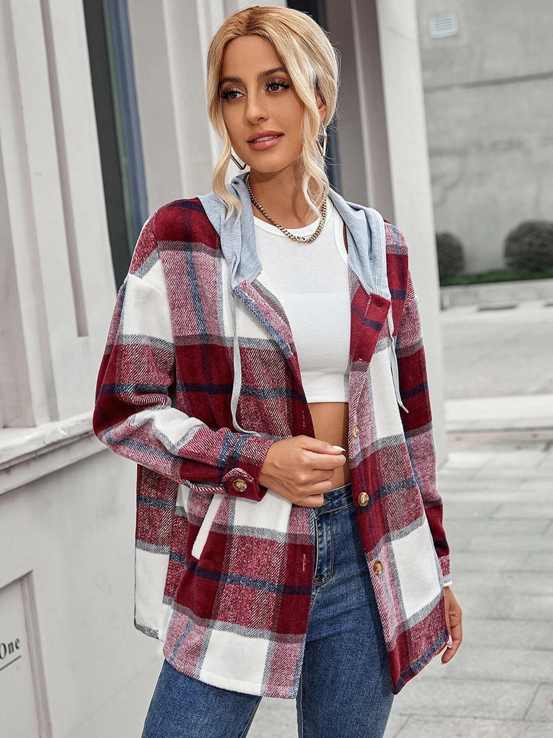 Plaid Hooded Jacket With Pockets Steal the Deal Now Sale Ending Soon