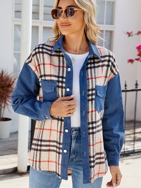 Plaid Long Sleeve Denim Jacket Dont Wait Save Best Seller Deal