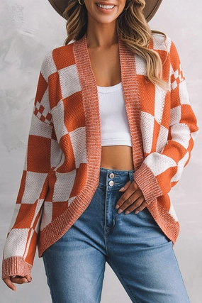 Plaid Open Front Dropped Shoulder Cardigan Special Steal Event Shop Grab Savings
