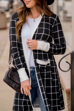 Plaid Open Front Long Sleeve Cover Up Trending Today Steal Todays Steal