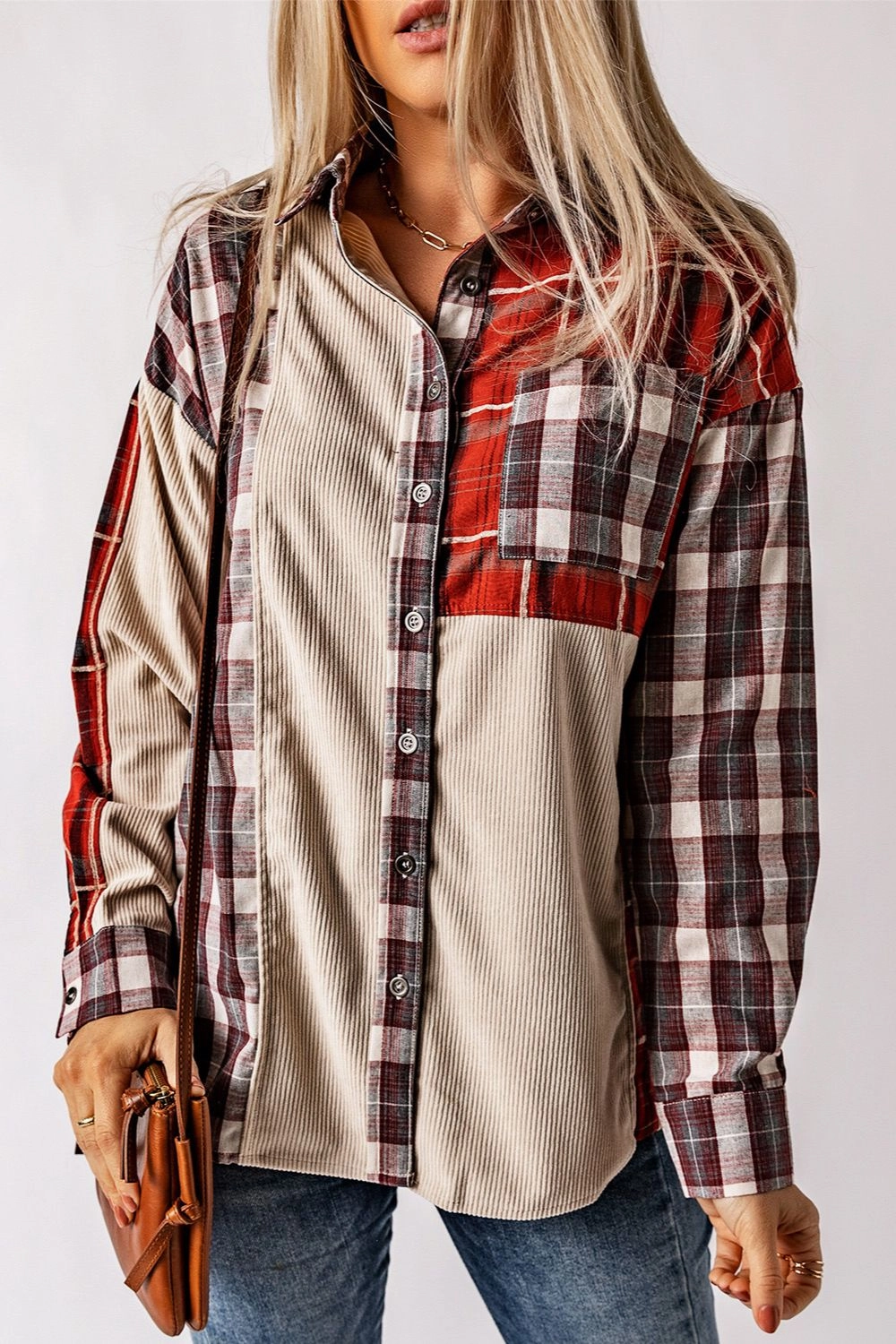 Best Seller Discount Special Savings Today Plaid Patchwork Collared Neck Shacket
