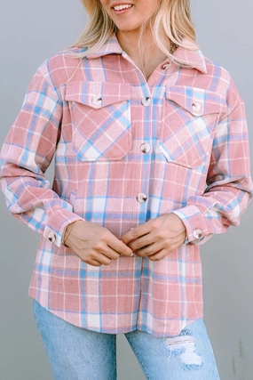 Plaid Pocketed Collared Neck Button Up Jacket Big Price Drop Flash Sale Alert
