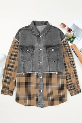 Plaid Raw Hem Button Up Denim Jacket Limited Stock Deals Daily Deal Frenzy