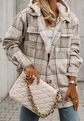 Hot Offer Frenzy Perfect Gift Offer Plaid Removable Hood Button Up Shacket