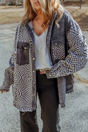 Clearance Steal Today Shop Save Today Plaid Snap Down Raw Hem Drawstring Hooded Jacket