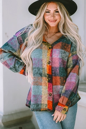 Plaid V-Neck Button Down Jacket Today Only Savings