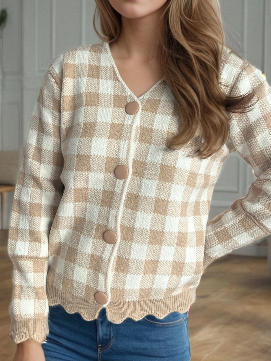Trendy Picks Today Save Big Online Plaid V-Neck Button Up Cardigan