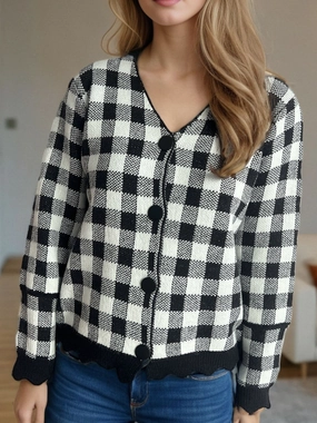 Plaid V-Neck Button Up Cardigan Online Exclusive Steal