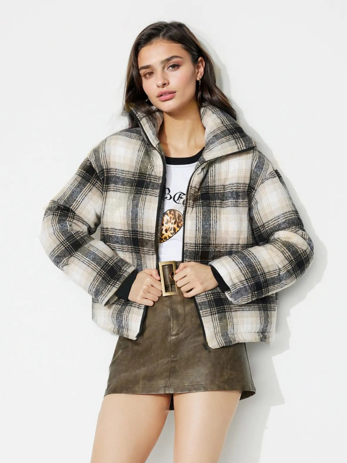 Flash Discount Today Plaid Zip Up Long Sleeve Jacket
