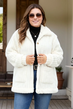 Plus Size Collared Neck Button Down Fuzzy Outerwear Gift Ideas Galore Hot Picks Today