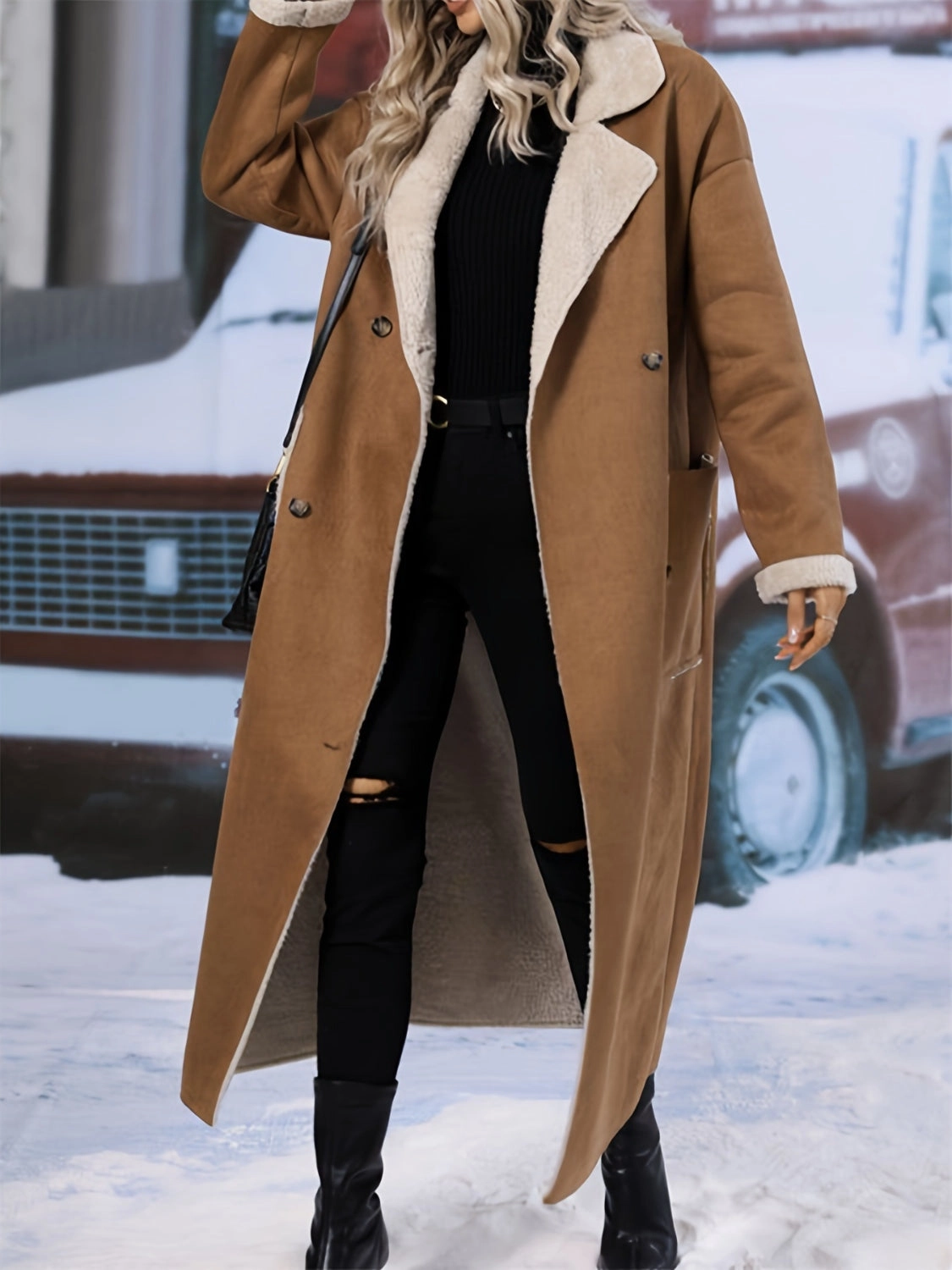 Limited Time Hot Deal Special Deal Frenzy Plus Size Drop Shoulder Sherpa Longline Coat