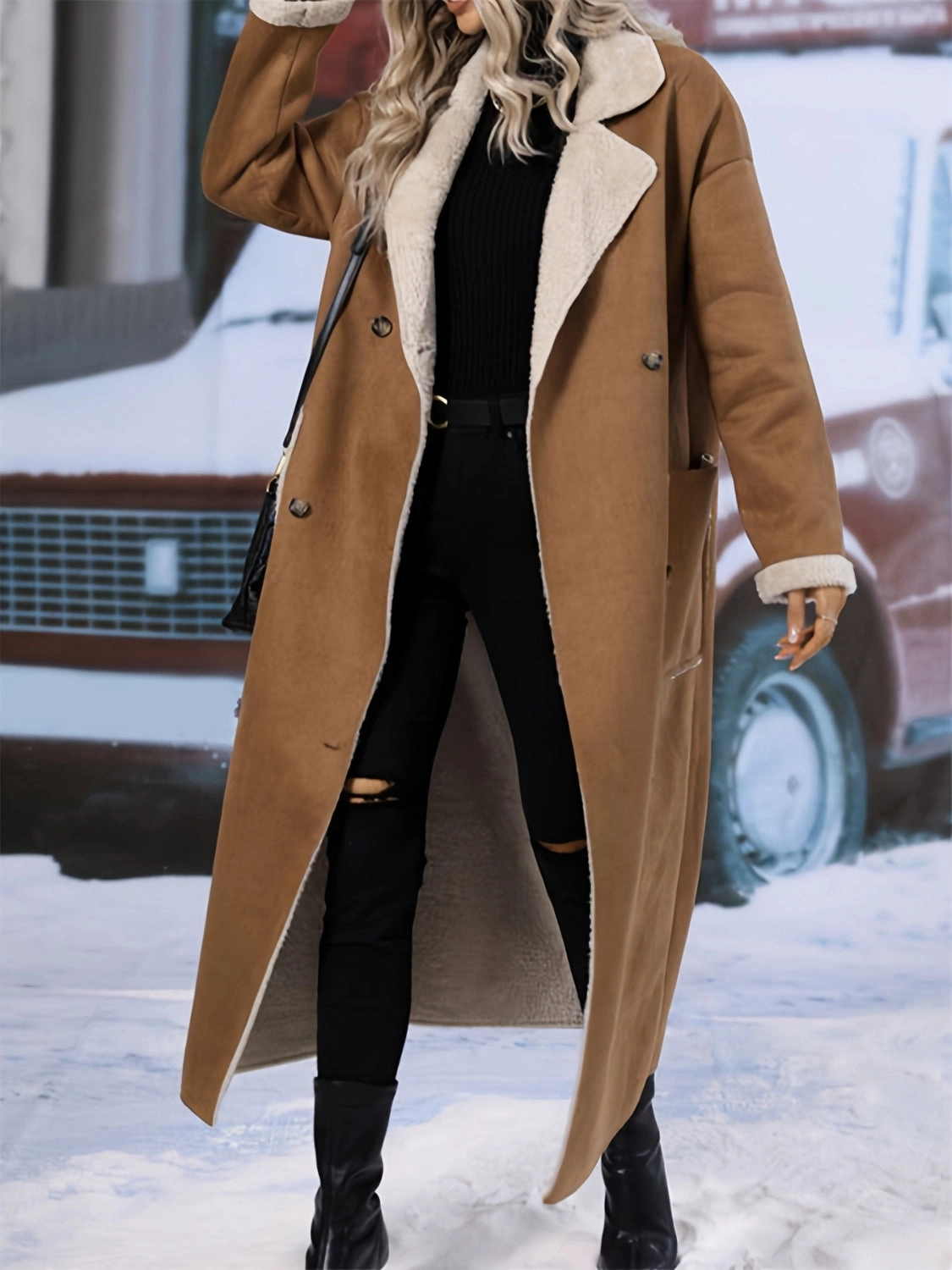 Plus Size Drop Shoulder Sherpa Longline Coat Flash Deal Today