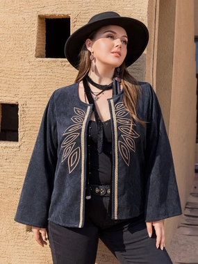 Plus Size Embroidered Open Front Jacket Flash Discount Today