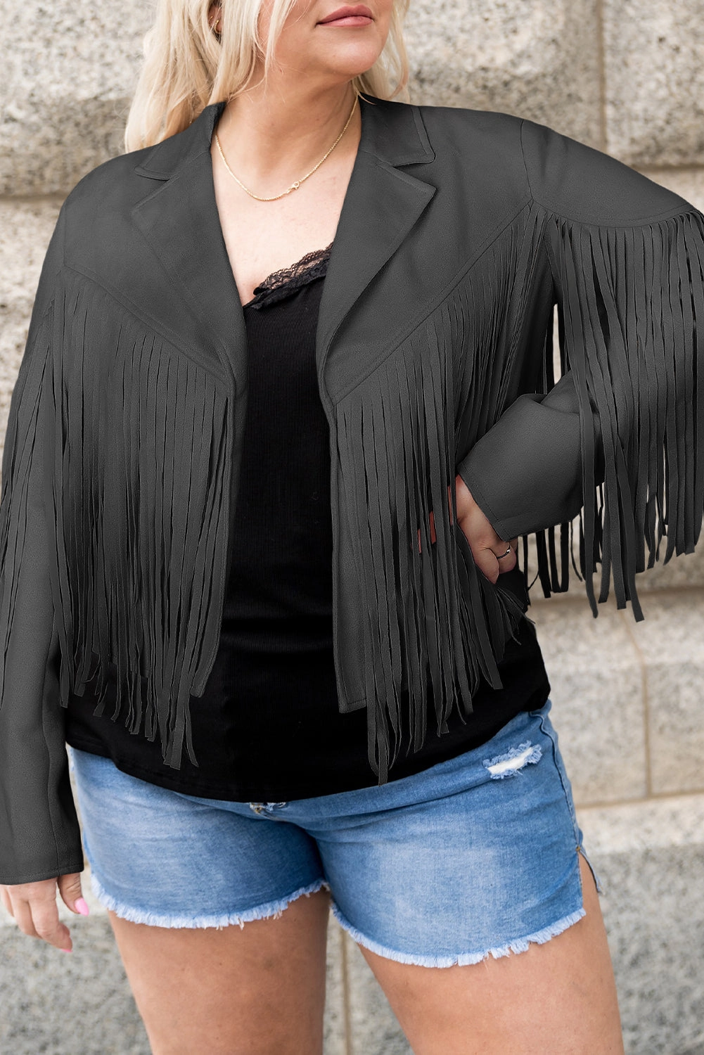 Daily Special Offer Limited Stock Hot Deal Plus Size Fringe Open Front Jacket