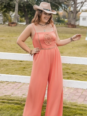 Plus Size Lace Detail Spaghetti Strap Wide Leg Jumpsuit Hot Pick Sale Biggest Savings Now