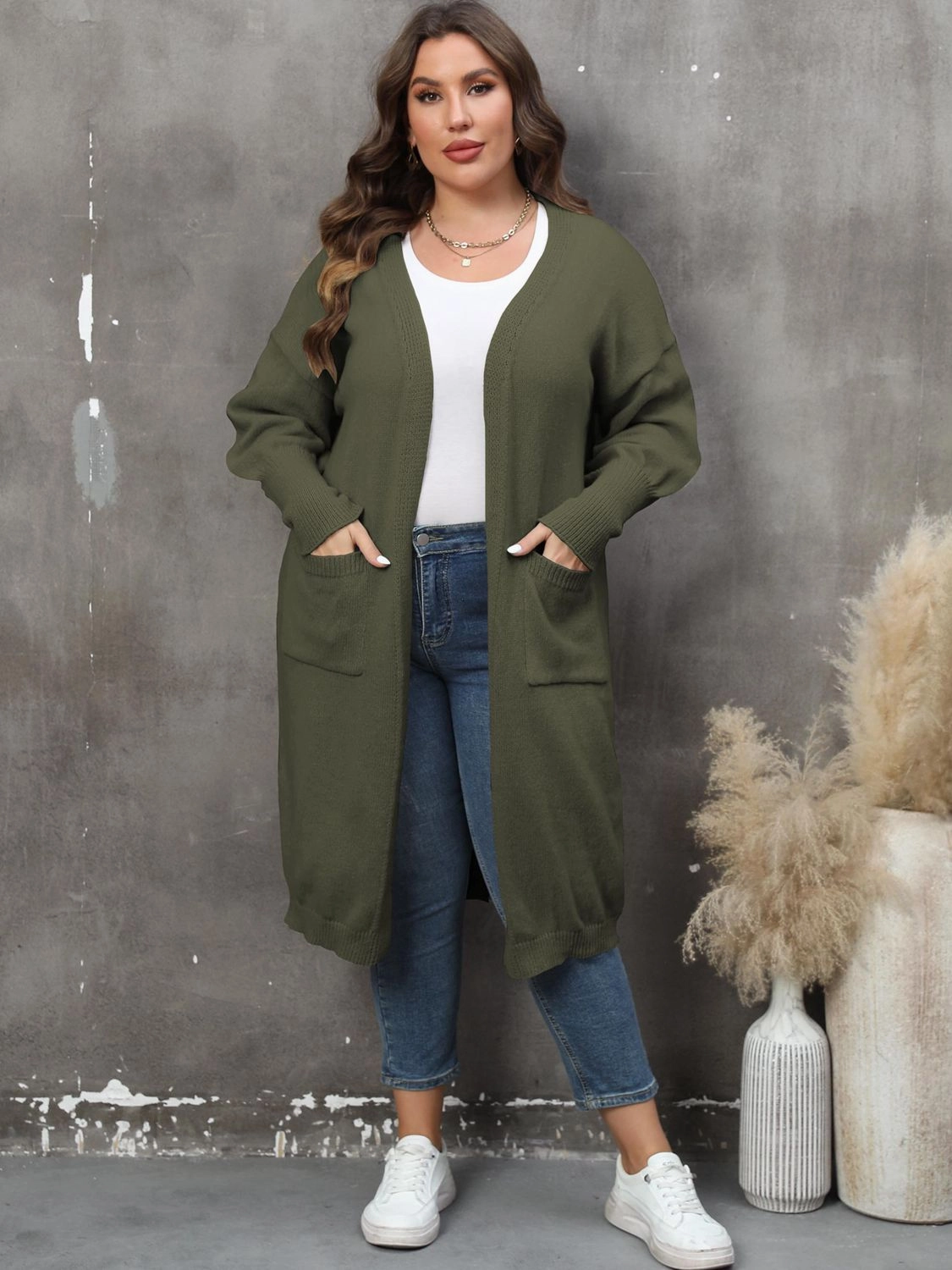 Today Only Offer Price Slash Today Plus Size Long Sleeve Pocketed Cardigan