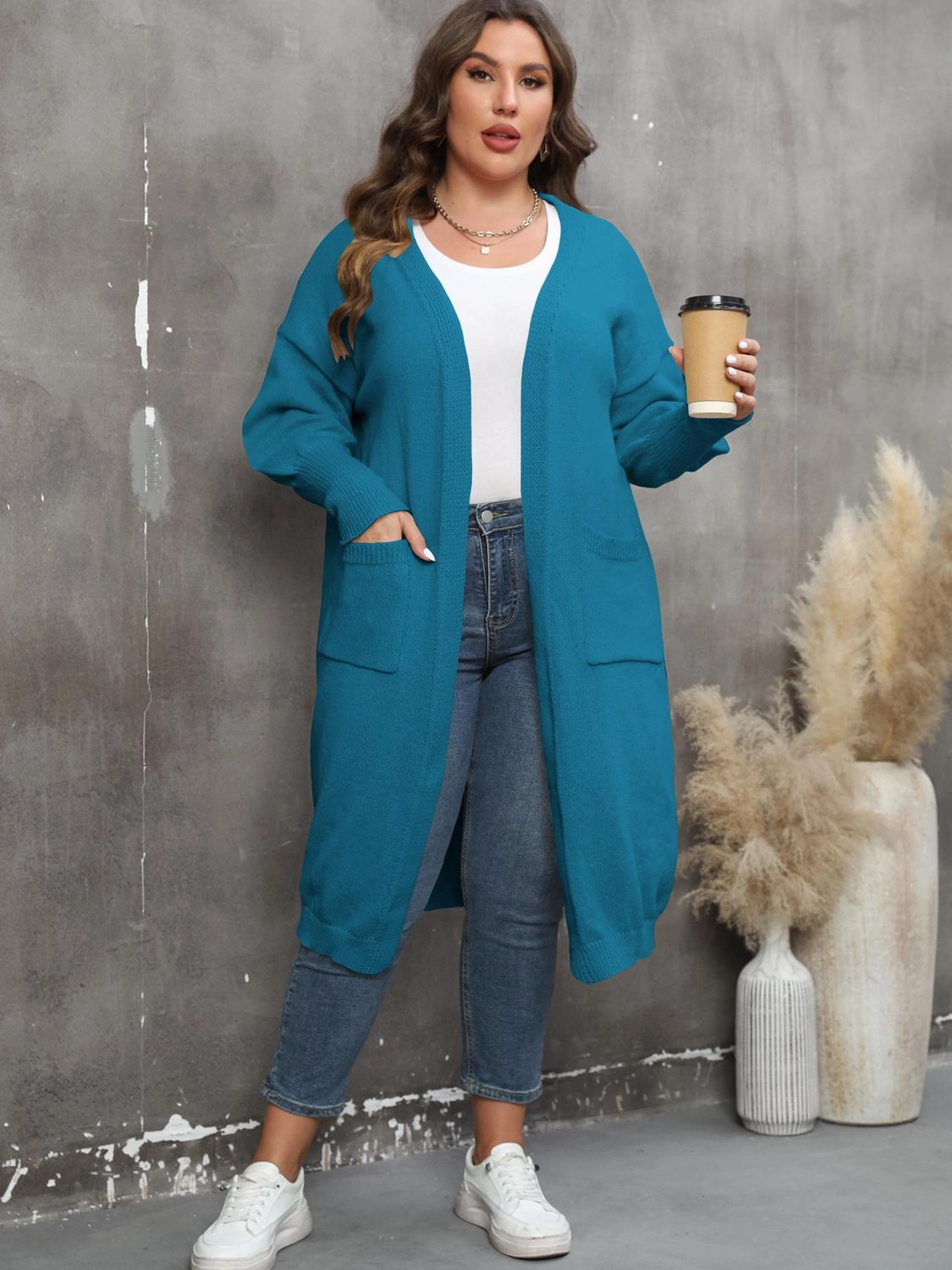 Plus Size Long Sleeve Pocketed Cardigan Save More Online Shop the Savings Now