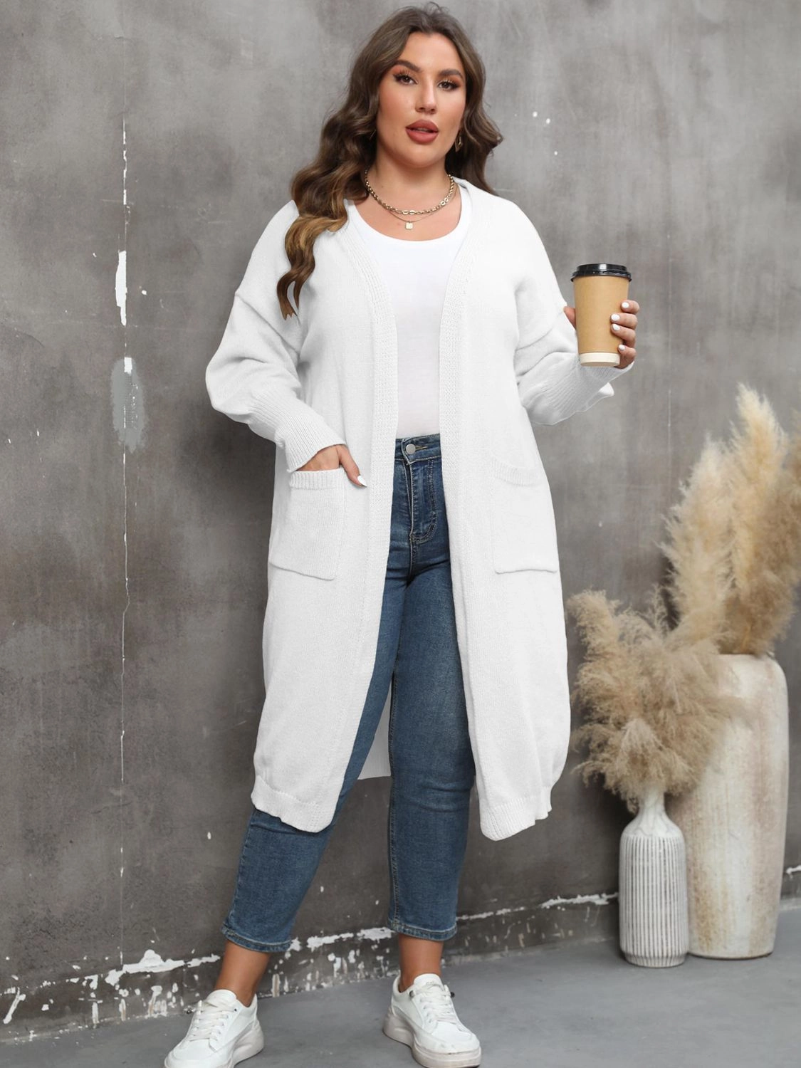 Big Savings Event Plus Size Long Sleeve Pocketed Cardigan