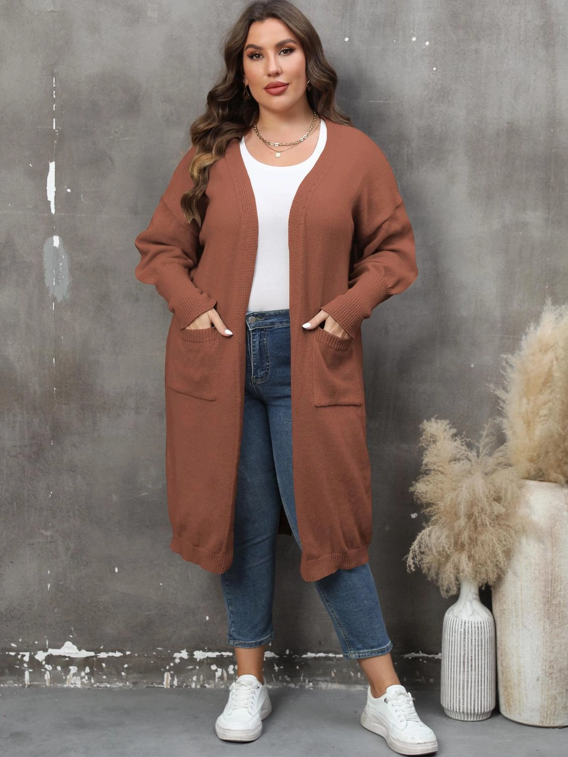 Online Exclusive Savings Plus Size Long Sleeve Pocketed Cardigan