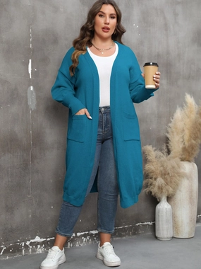 Plus Size Long Sleeve Pocketed Cardigan Save More Online Shop the Savings Now