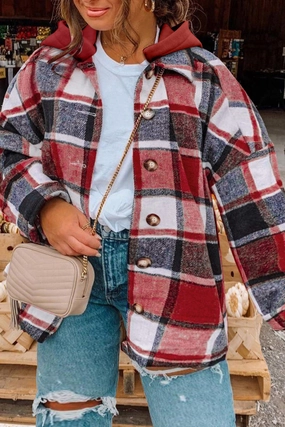 Last Chance Offer Todays Special Savings Plus Size Plaid Button Up Hooded Jacket