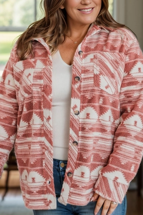 Trending Hot Deal Best Deal Today Plus Size Pocketed Printed Collared Neck Jacket
