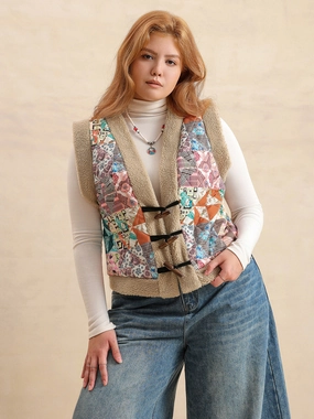Hot Pick of the Day Plus Size Printed Sherpa Vest Coat