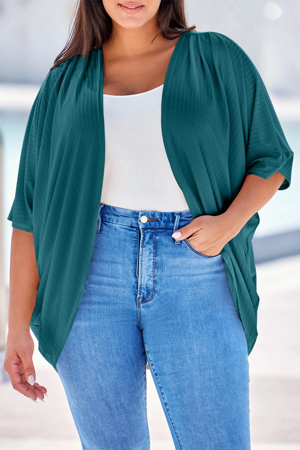 Plus Size Ribbed Cocoon Cover Up Save More Now