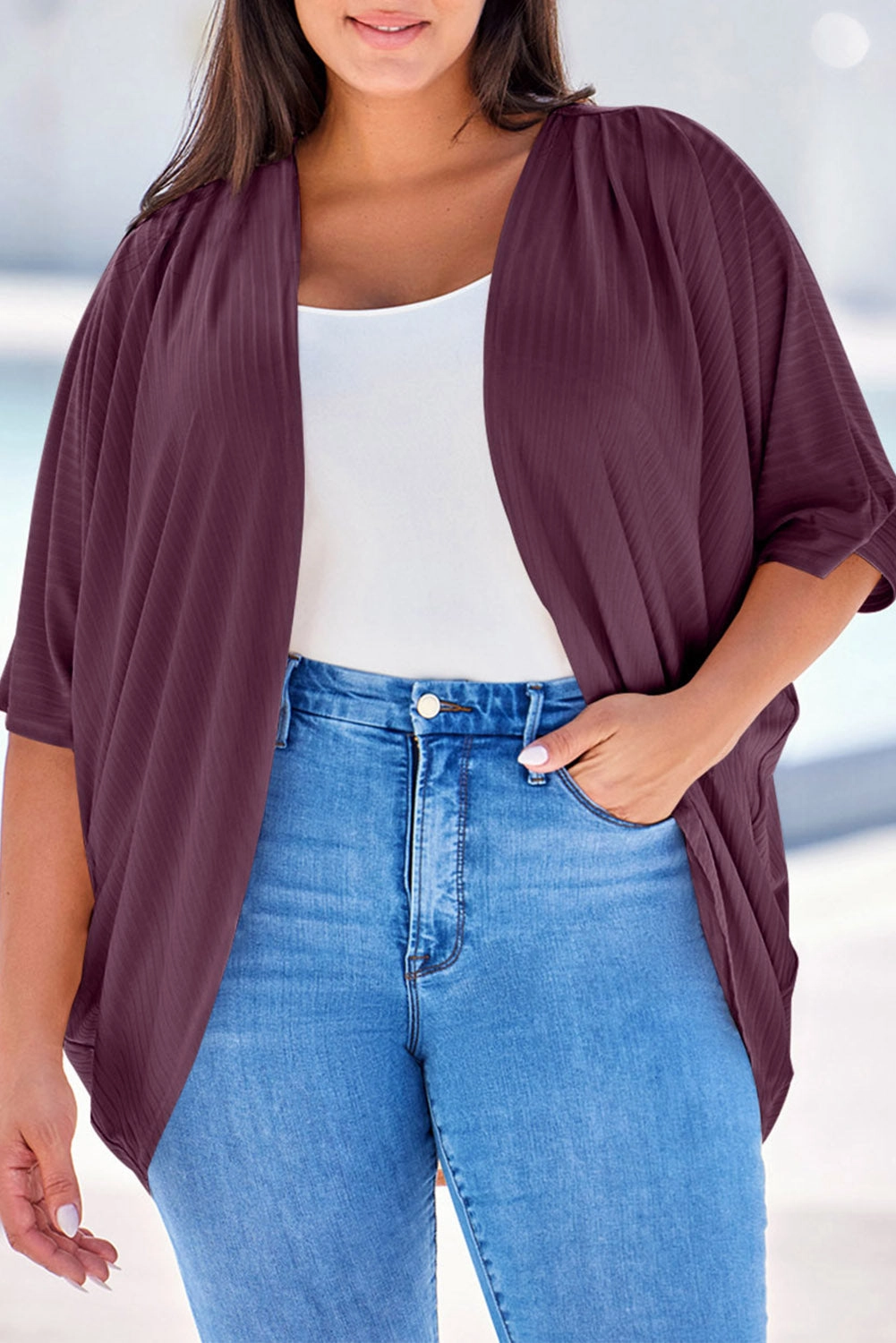 Plus Size Ribbed Cocoon Cover Up Special Surprise Sale Today Only Steal