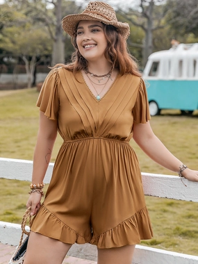 Hot Offer Inside Exclusive Holiday Deal Plus Size Ruffled V-Neck Short Sleeve Romper