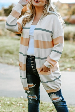 Plus Size Striped Open Front Cardigan Mega Hot Offer