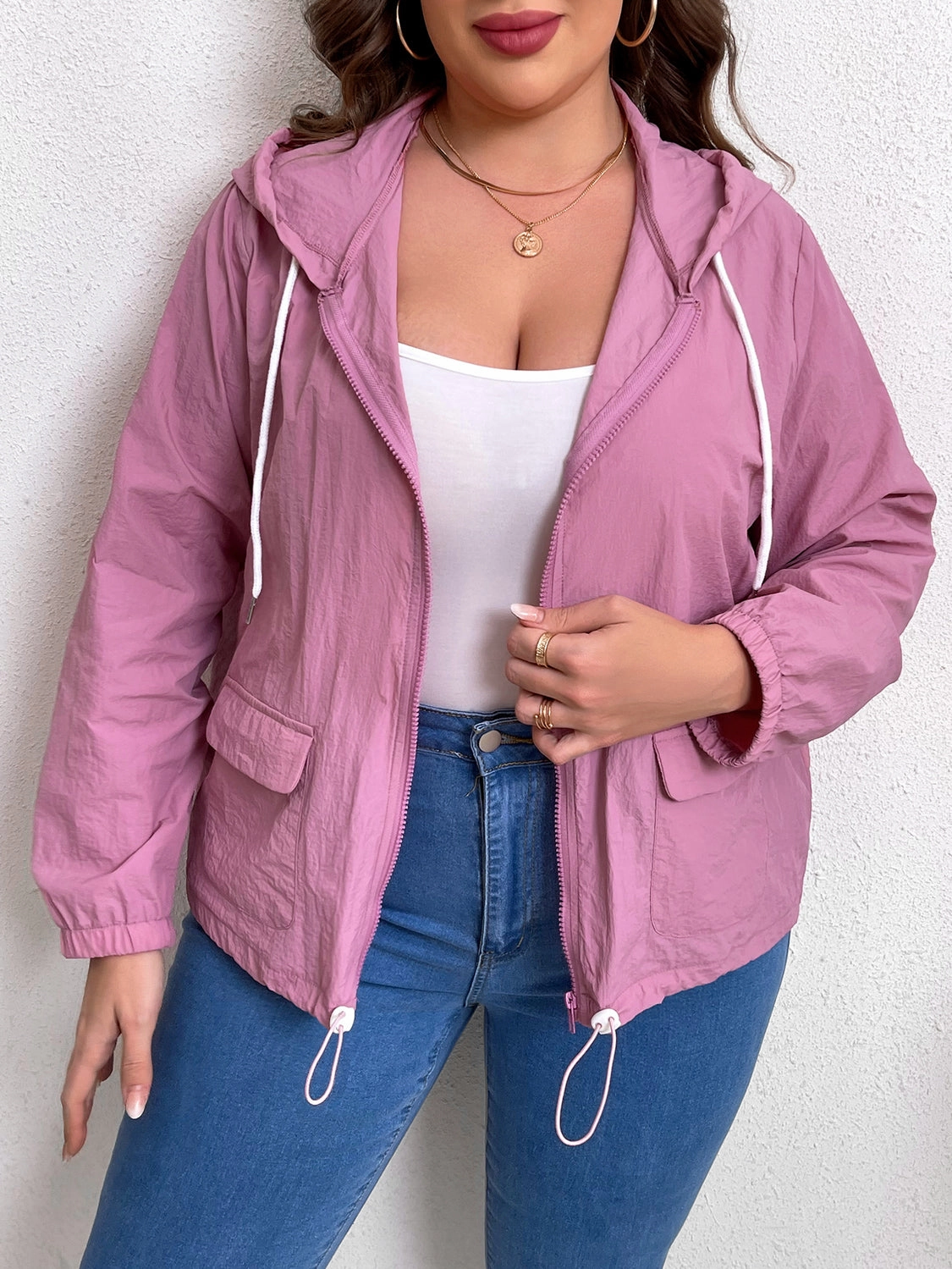 Plus Size Zip-Up Drawstring Hooded Jacket With Pockets Dont Miss This Deal Steal Todays Offer