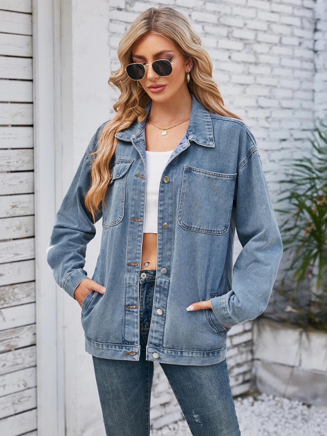 Pocketd Button Up Detachable Hooded Denim Jacket Grab Save Today