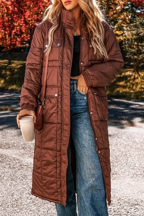 Trending Offer Today Pocketed Bubble Texture Long Sleeve Longline Winter Coat