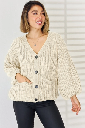 Pocketed Button Up Dropped Shoulder Cardigan Grab Save Today