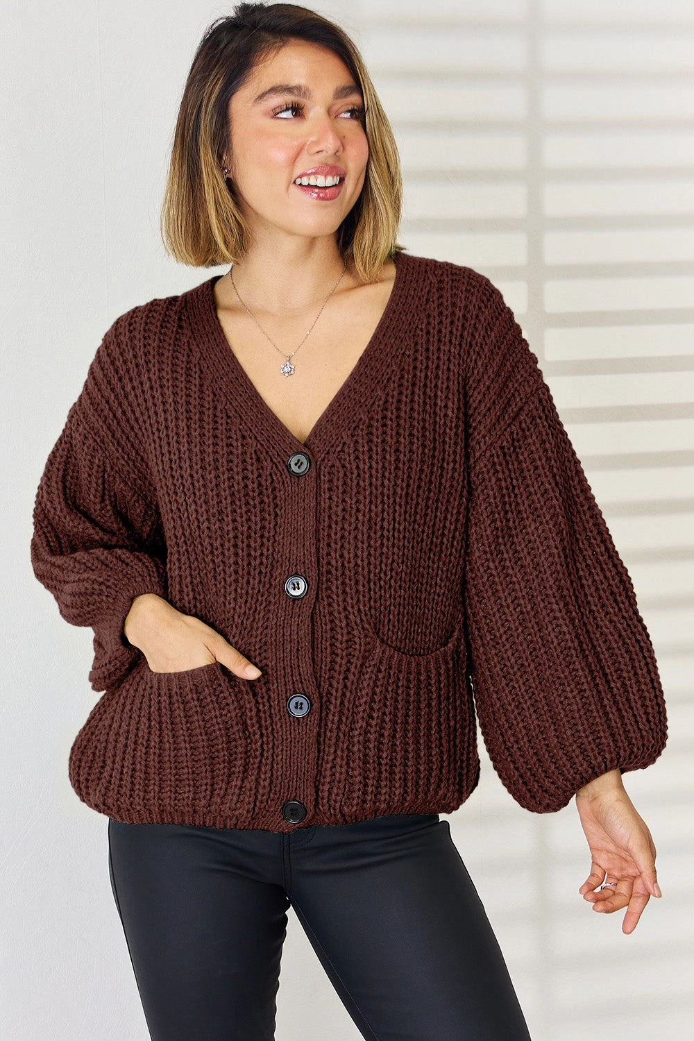 Pocketed Button Up Dropped Shoulder Cardigan MustHave Items
