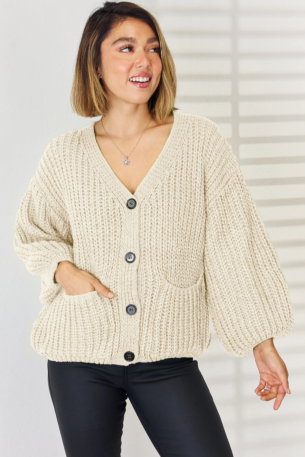 Pocketed Button Up Dropped Shoulder Cardigan Grab Save Today