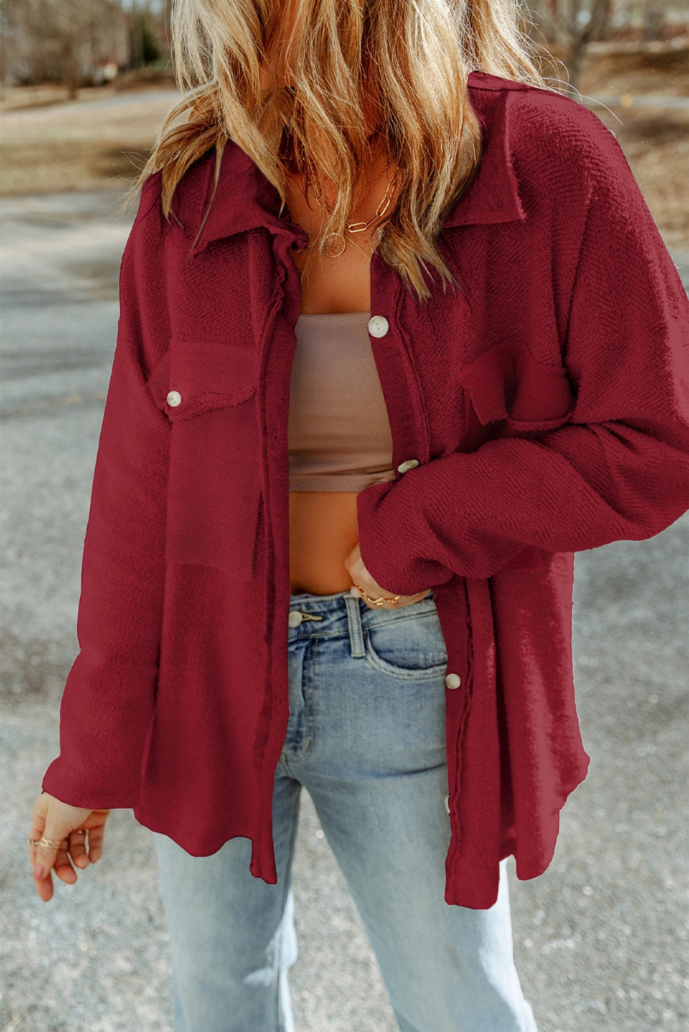 Limited Time Offer Big Clearance Event Pocketed Button Up Droppped Shoulder Jacket