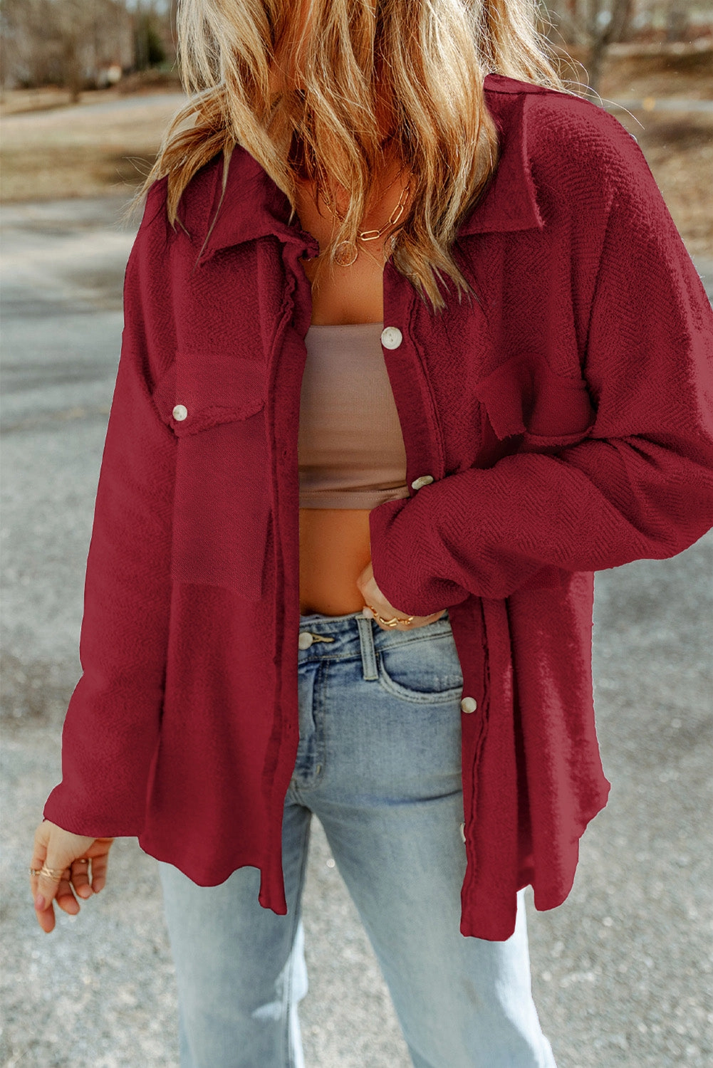 Hot Pick of the Day Hot Pick Online Pocketed Button Up Droppped Shoulder Jacket
