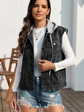 Save Today Event Trending Offer Today Pocketed Button Up Hooded Denim Jacket