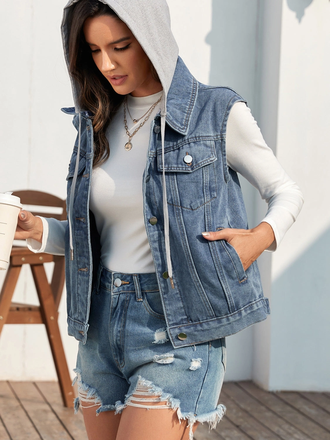 Hot Offer Frenzy Todays Hot Pick Pocketed Button Up Hooded Denim Jacket