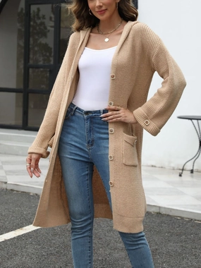 Special Steal Event Hot Deals Today Pocketed Button Up Long Sleeve Hooded Cardigan