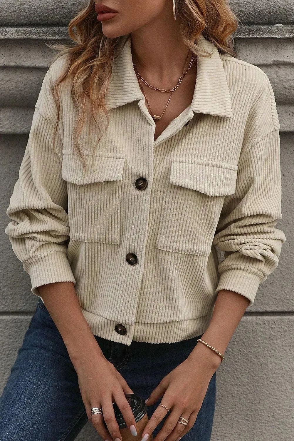 Pocketed Collared Neck Button Up Jacket Todays Hot Savings
