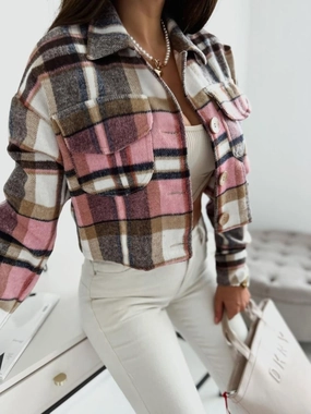 Pocketed Collared Neck Long Sleeve Plaid Jacket Hot Sale Alert Exclusive Online Discount