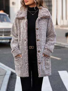 Clearance Event Today Mega Online Discount Pocketed Collared Neck Long Sleeve Plush Jacket