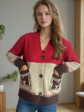 Pocketed Contrast V-Neck Button Up Cardigan Grab It Now Unmissable Deal Today