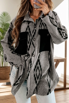 Shop Grab Now Pocketed Geometric Collared Neck Button Down Shacket