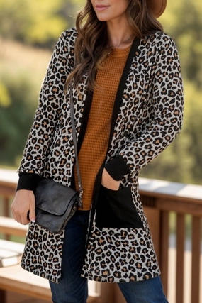 Steal Todays Offer Sale Ending Soon Pocketed Leopard Open Front Cover Up