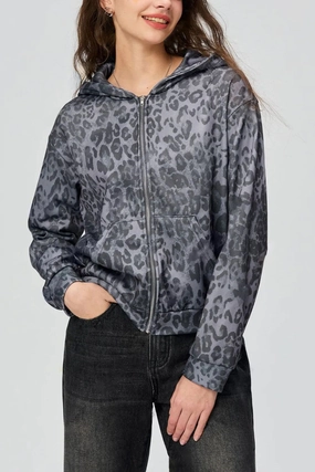 Clearance Event Today Today Only Steal Pocketed Leopard Zip Up Hooded Jacket